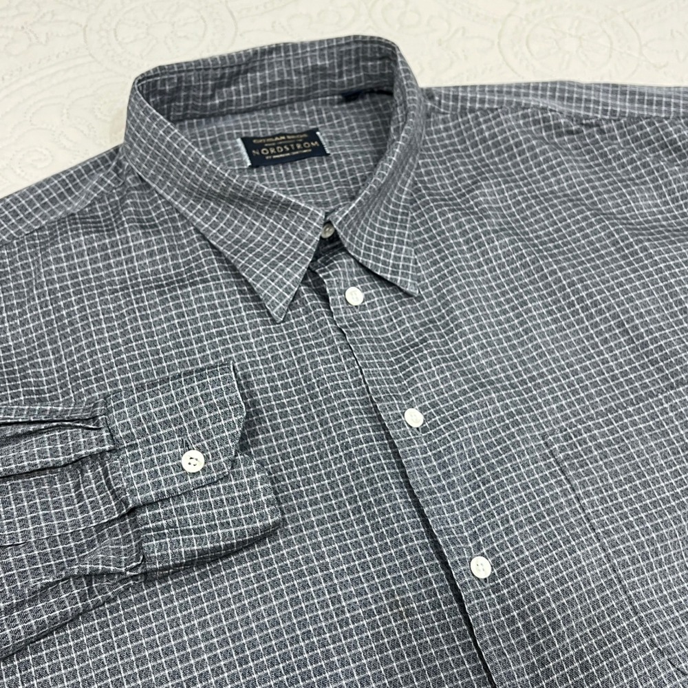 Gitman Bros Nordstrom Mens XXL Grey Micro Check Cotton Button Down Shirt USA